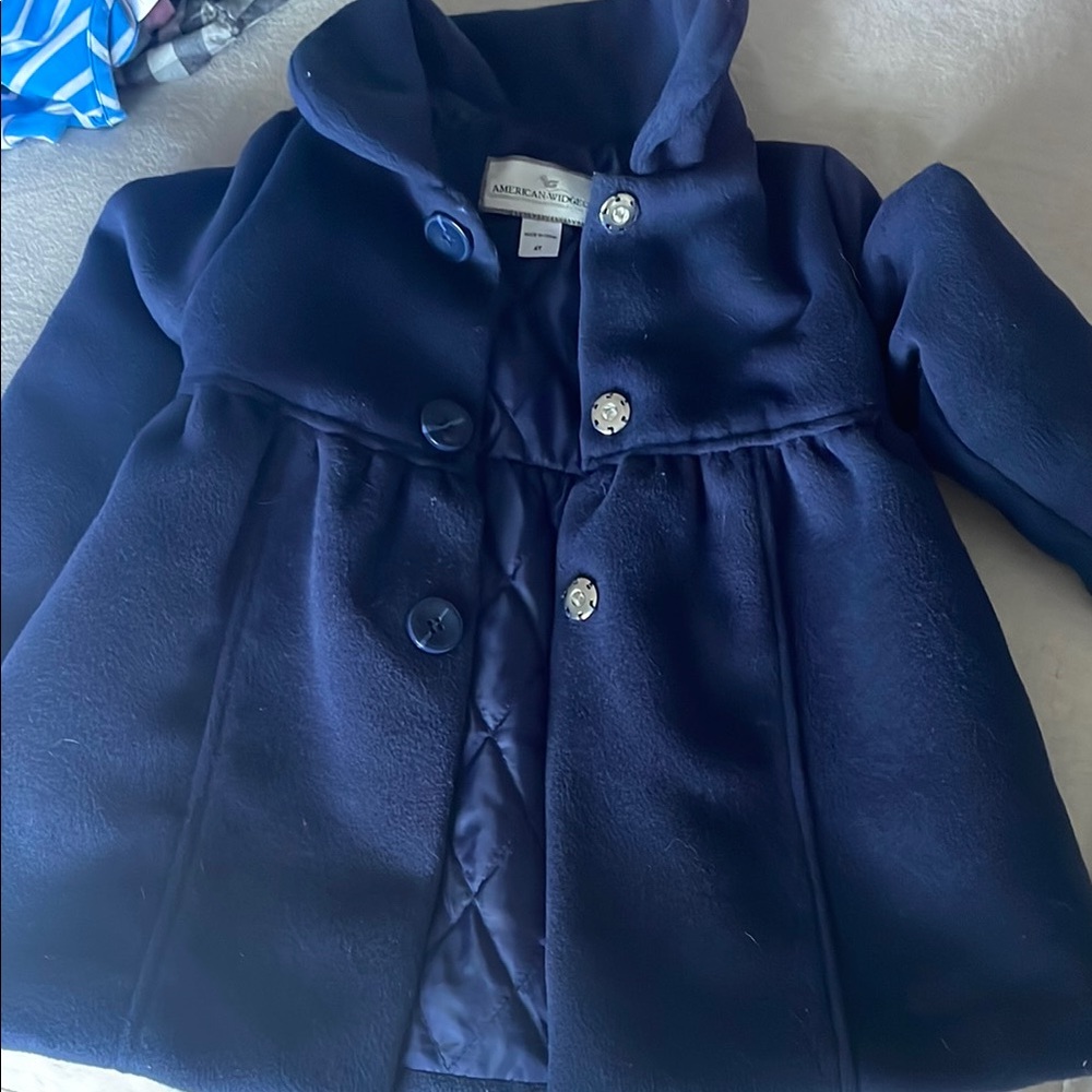 Blue Pea Coat with Tailored Silhouette and Collared Neckline